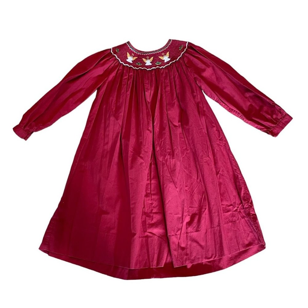 Rosalina Collection Smocked Dress Size 7Y Red Angels Holly Holiday Christmas